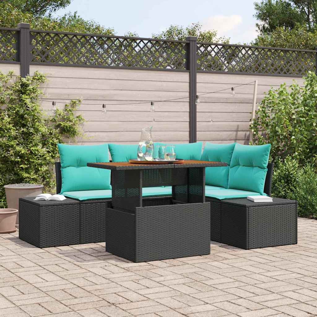 Set Divano da Giardino 5 pz 4-Numero di posti Nero polyrattan | homemem39