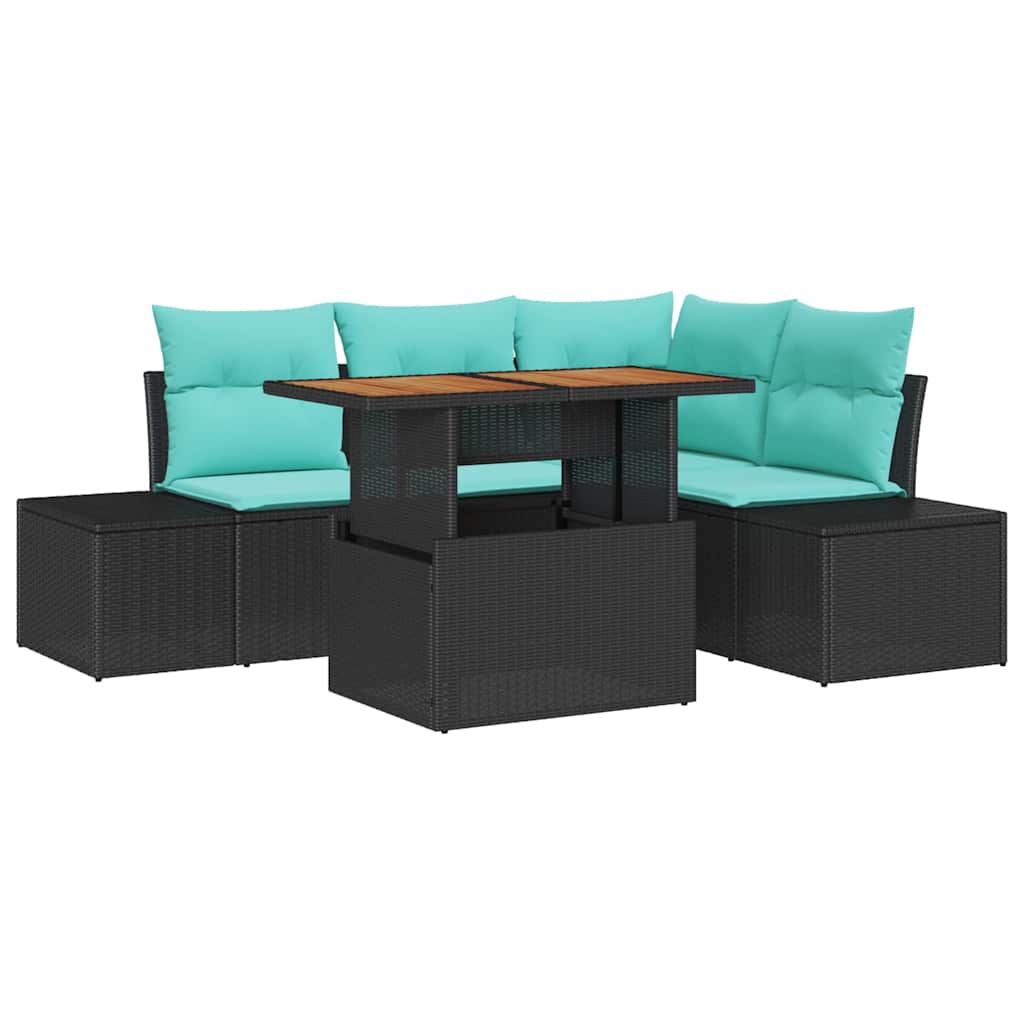 Set Divano da Giardino 5 pz 4-Numero di posti Nero polyrattan | homemem39