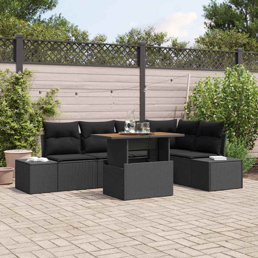 Set Divano da Giardino 6 pz Nero polyrattan