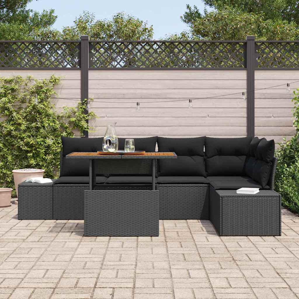 Set Divano da Giardino 6 pz Nero polyrattan