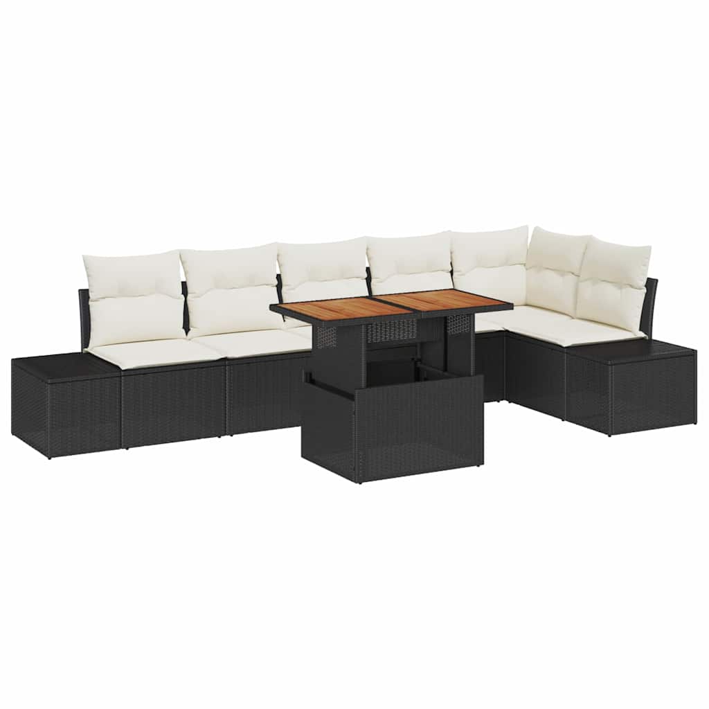 Set Divano da Giardino 7 pz Nero e Crema
