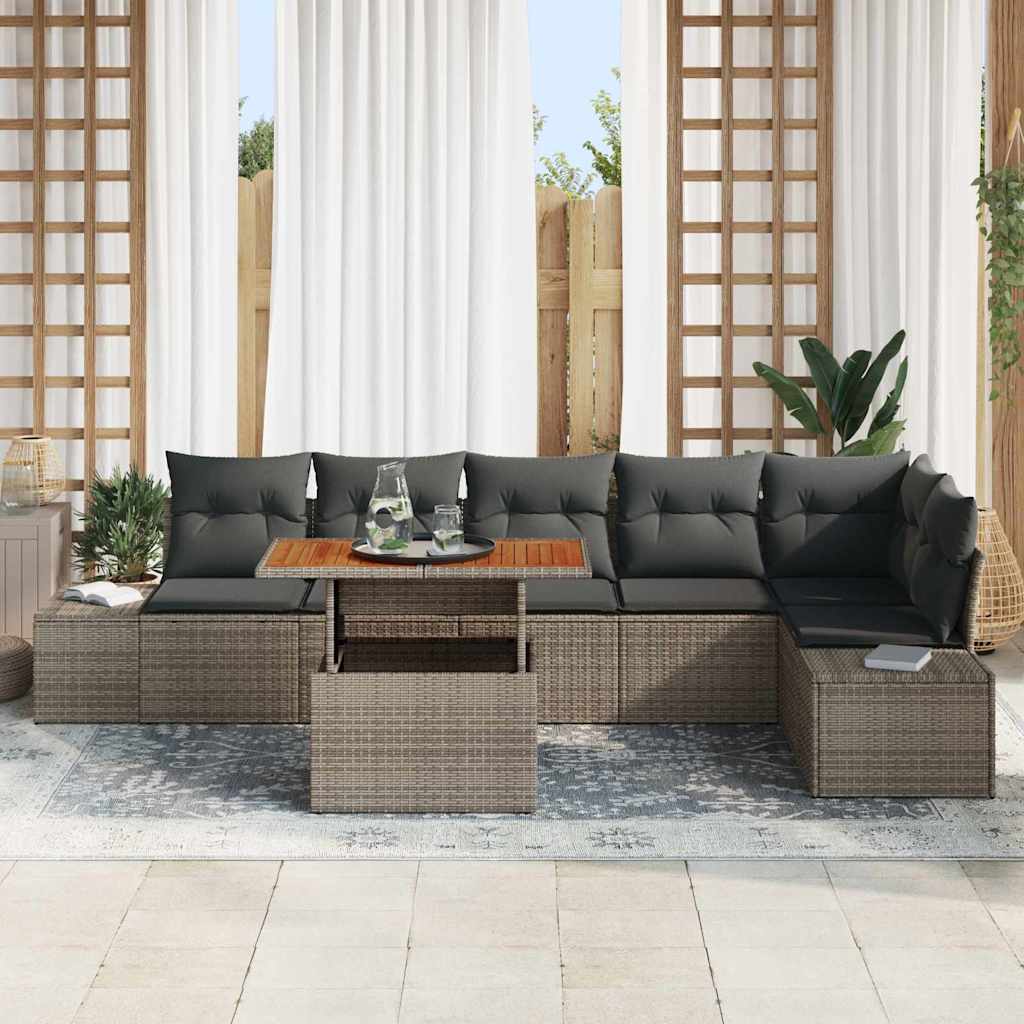 Set Divano da Giardino 7 pz Grigio e Marrone