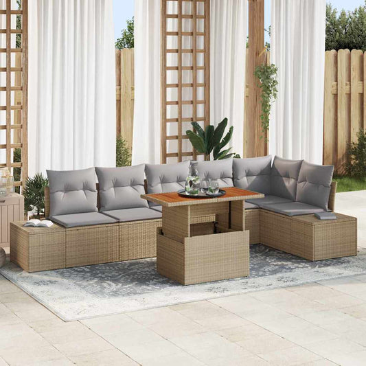 Set da Pranzo per Giardino con cuscino 7 pcs Beige e grigio