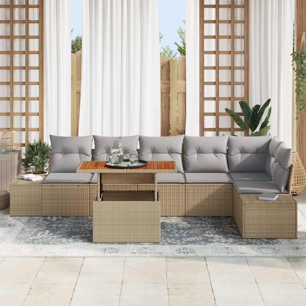Set Divano da Giardino 7 pz Beige e grigio