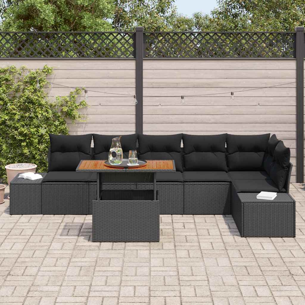 Set Divano da Giardino 7 pz Nero e Marrone