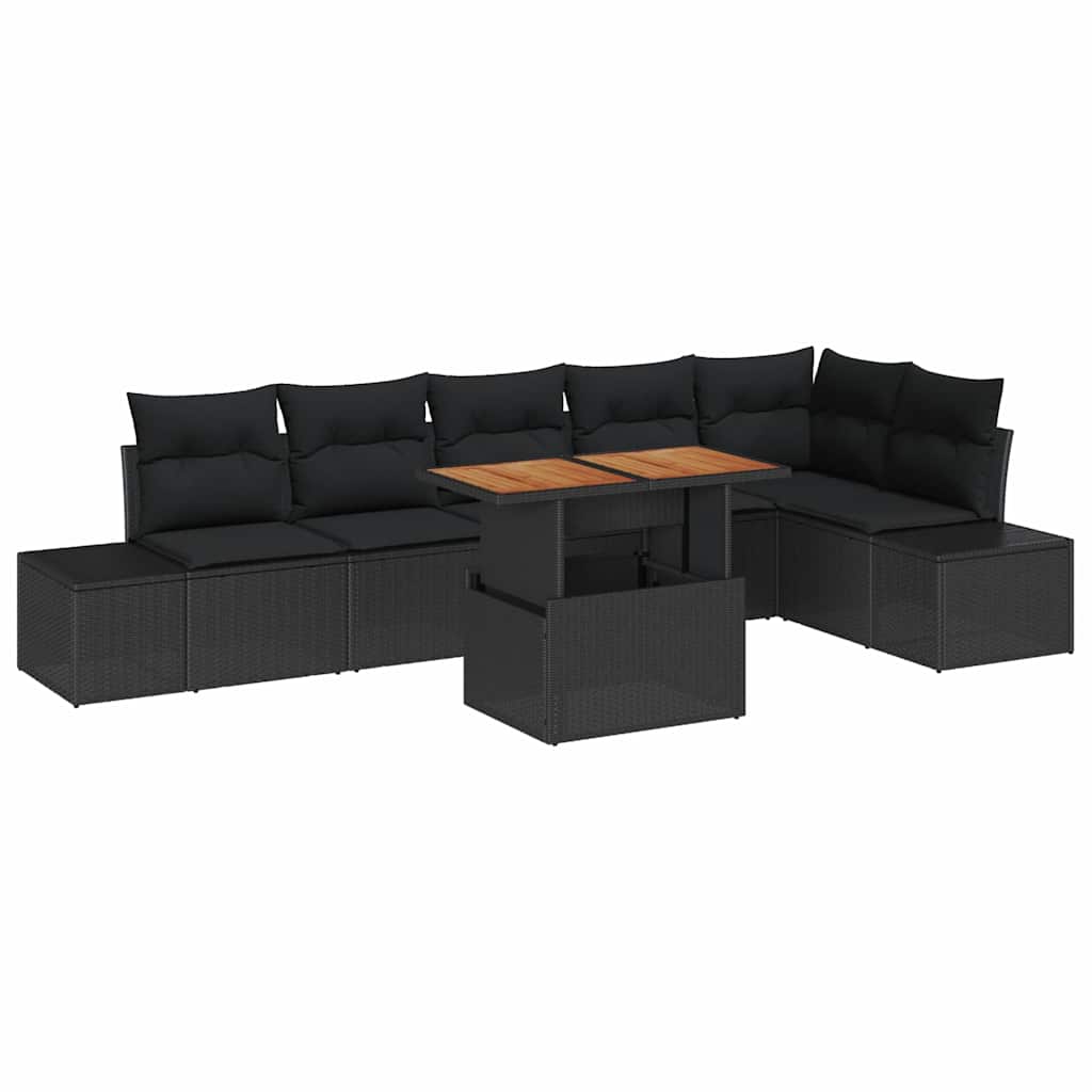 Set Divano da Giardino 7 pz Nero e Marrone