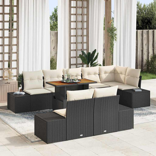 Set da Pranzo per Giardino con cuscino 9 pcs Nero e Crema