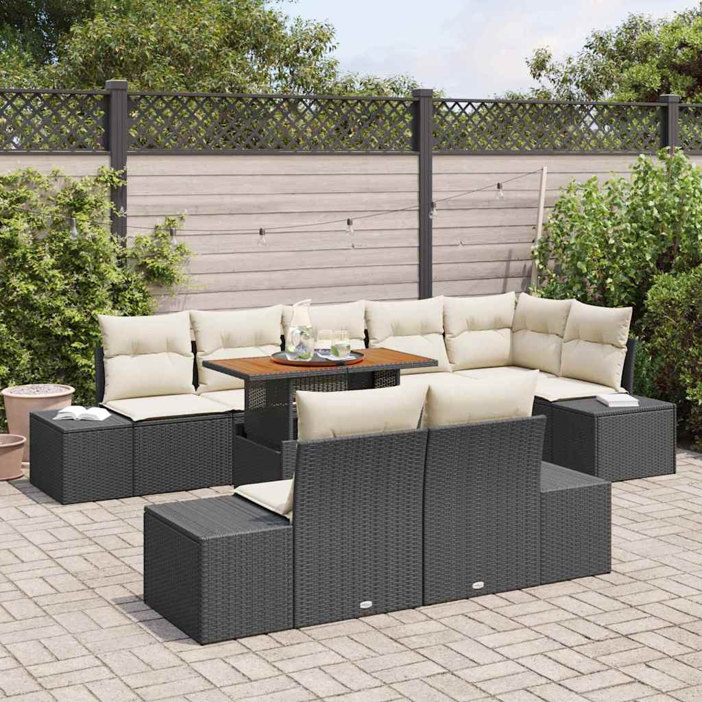 Set Divano da Giardino 9 pz Nero e Crema