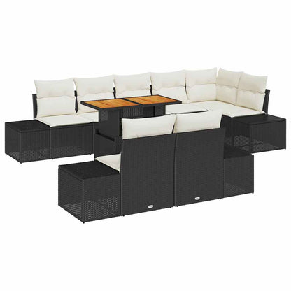 Set Divano da Giardino 9 pz Nero e Crema
