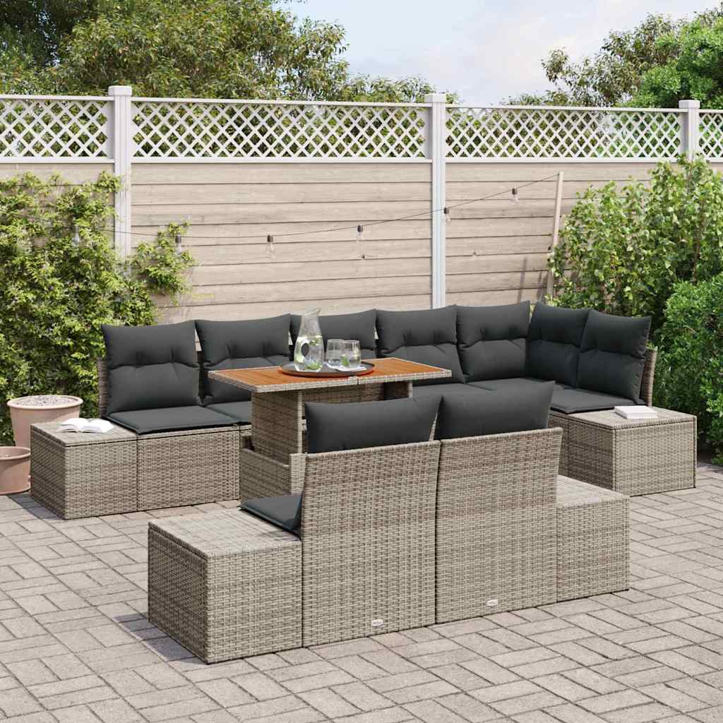 Set Divano da Giardino 9 pz Grigio e Marrone