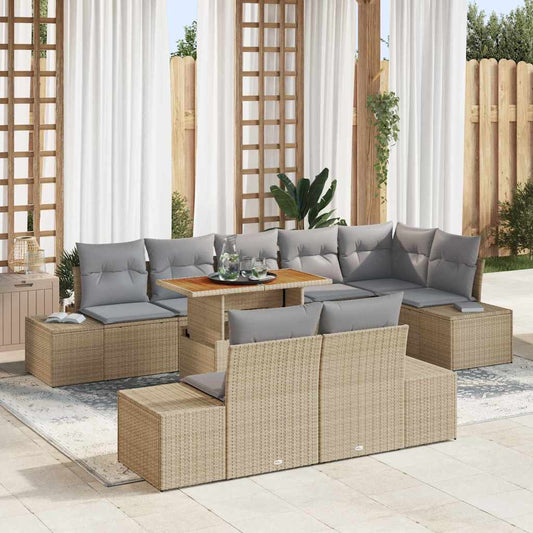 Set da Pranzo per Giardino con cuscino 9 pcs Beige e grigio