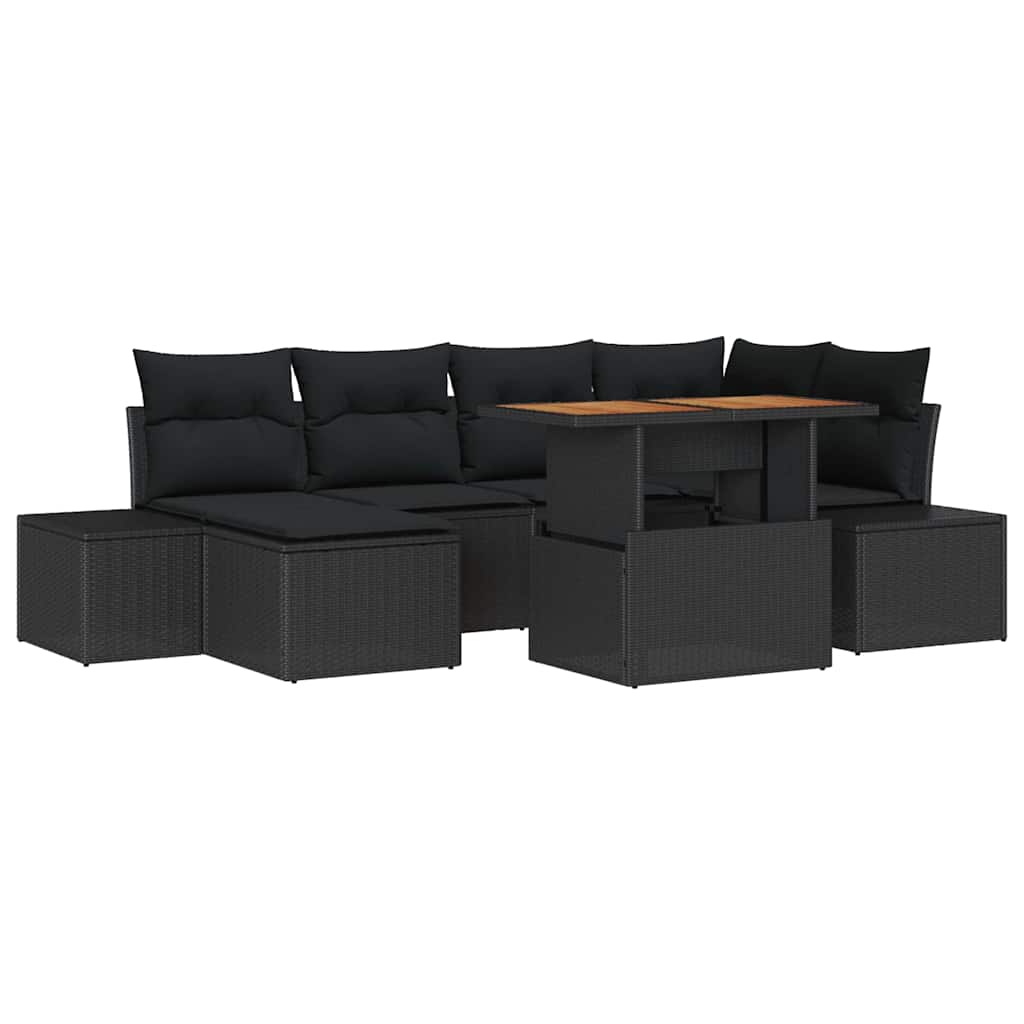 Set Divano da Giardino 7 pcs Nero e Marrone | homemem39