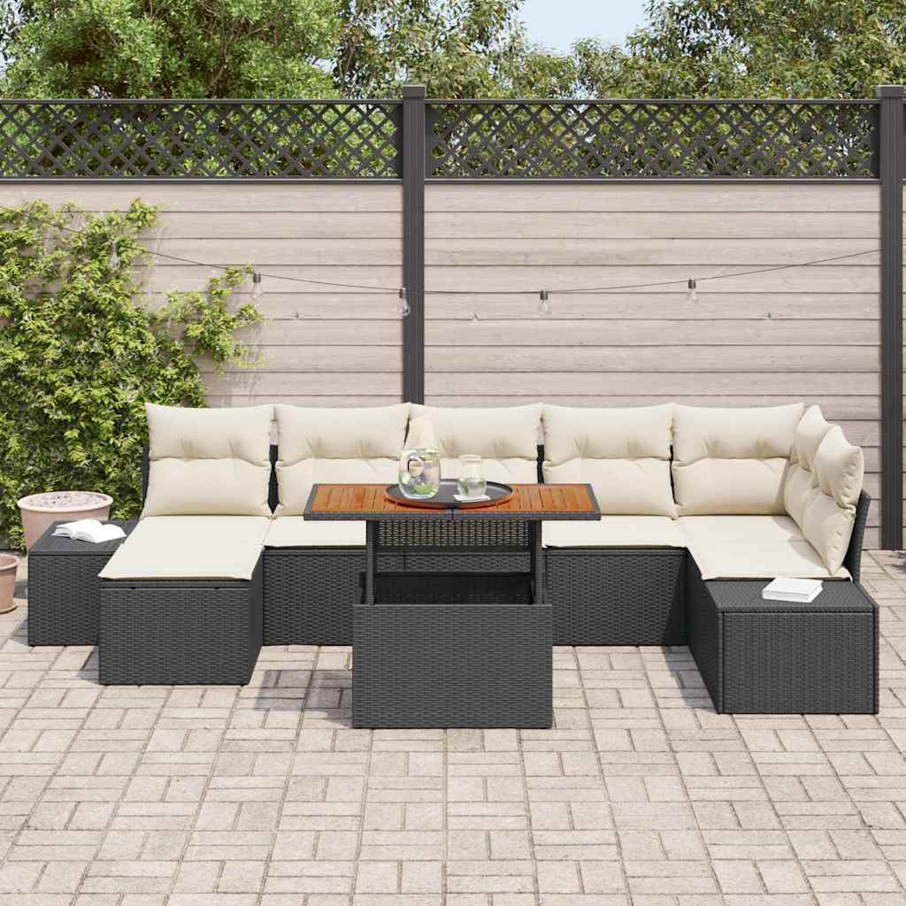 Set Divano da Giardino con cuscino 8 pcs Nero e Crema