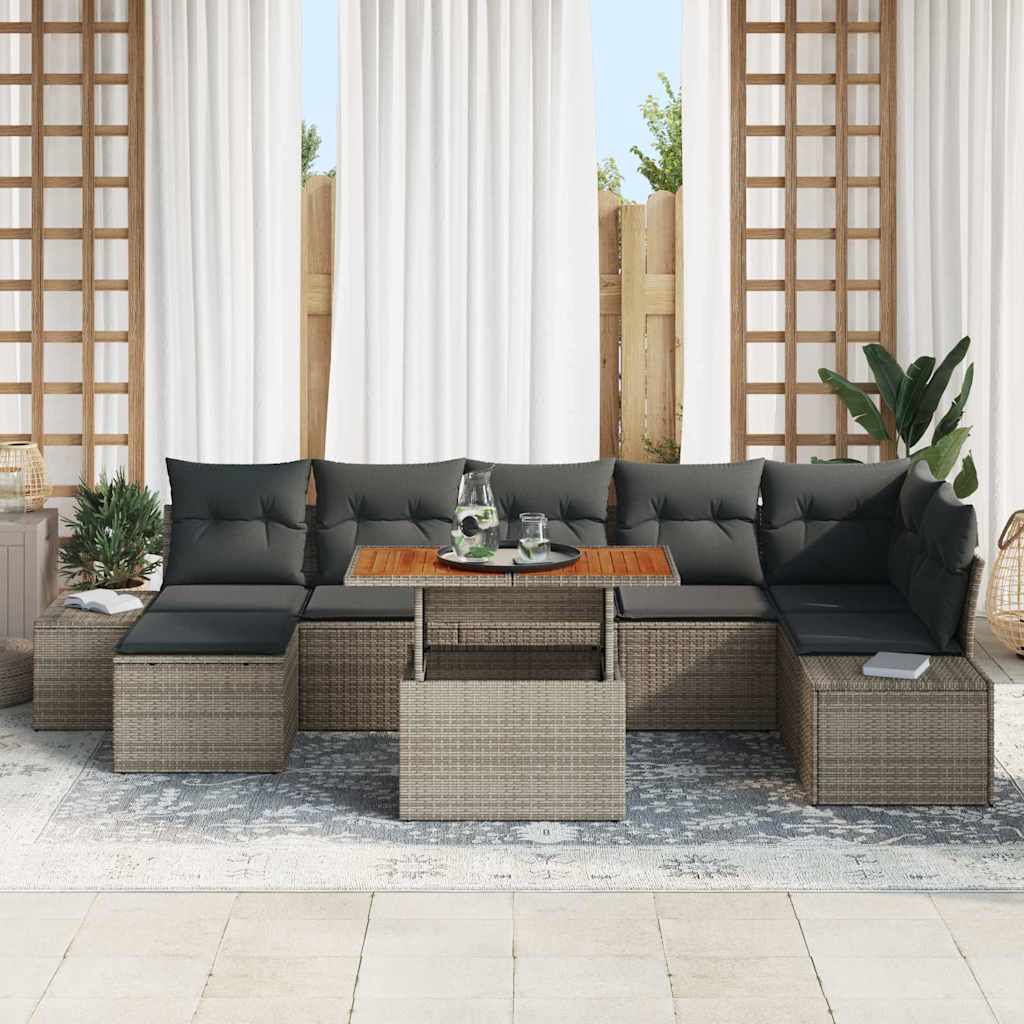 Set Divano da Giardino con cuscino 8 pcs Grigio e Marrone