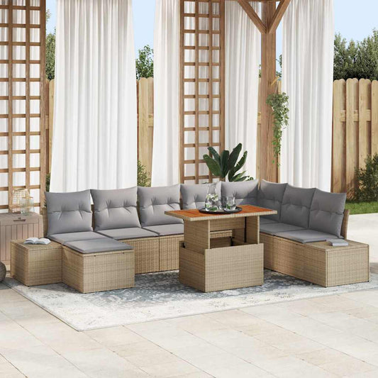 Set Divano da Giardino 9 pz Beige polyrattan