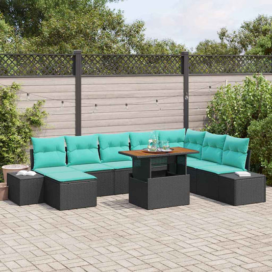 Set Divano da Giardino 9 pz Nero e Verde acqua | homemem39