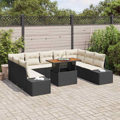 Set Divano da Giardino 10 pz Nero e Crema