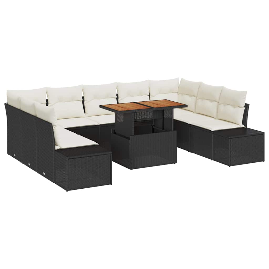 Set Divano da Giardino 10 pz Nero e Crema