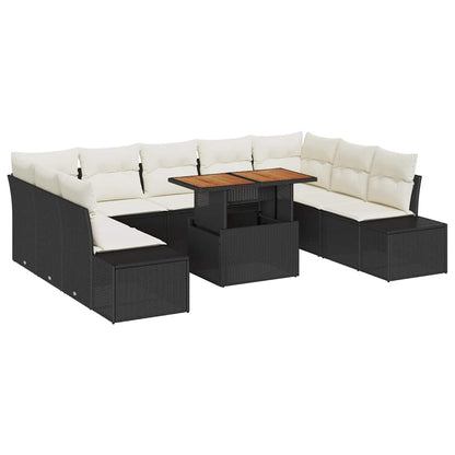 Set Divano da Giardino 10 pz Nero e Crema
