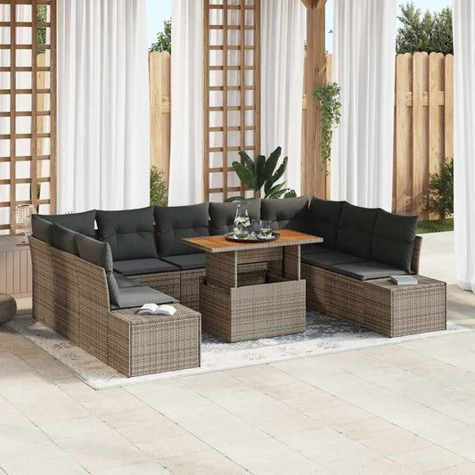 Set da Pranzo per Giardino con cuscino 10 pcs Grigio e Marrone