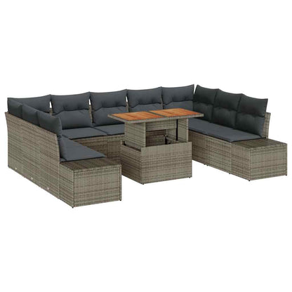Set Divano da Giardino 10 pz Grigio e Marrone