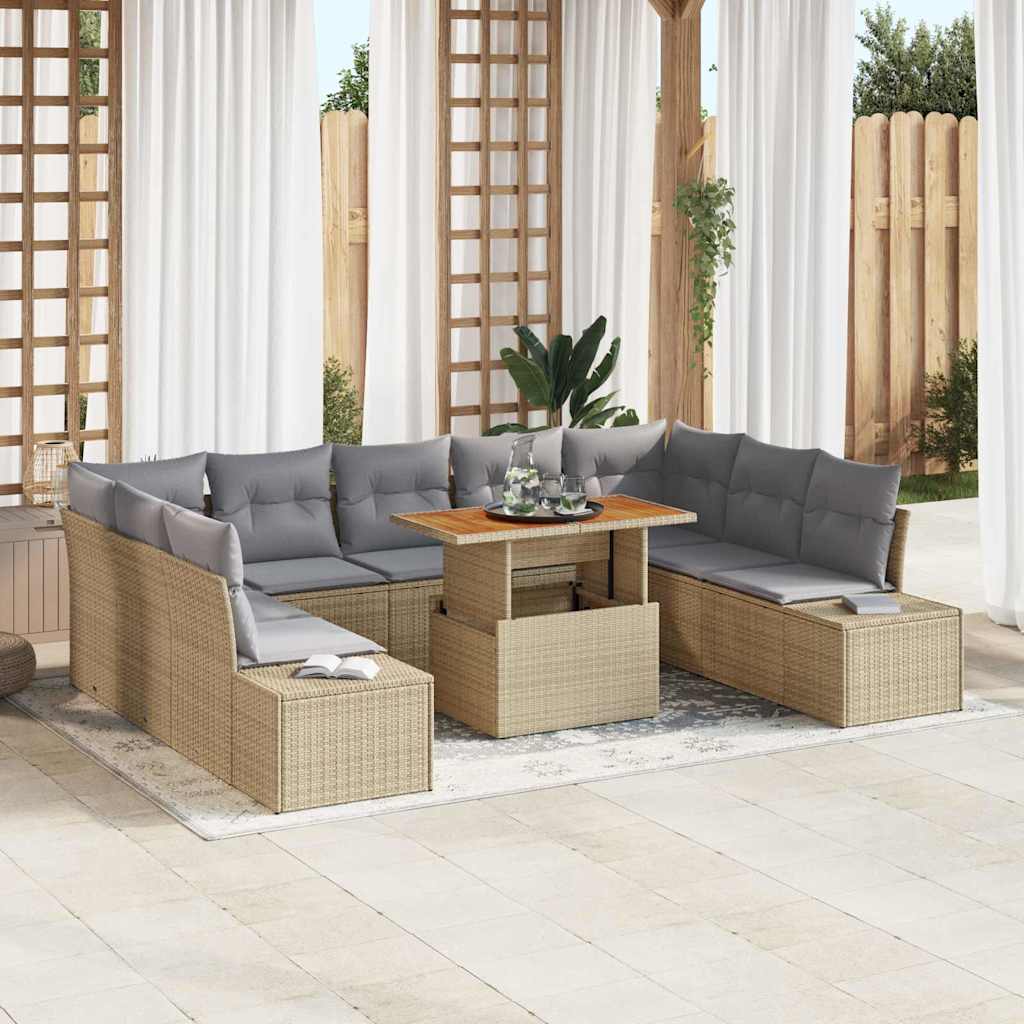 Set Divano da Giardino 10 pz Beige e grigio