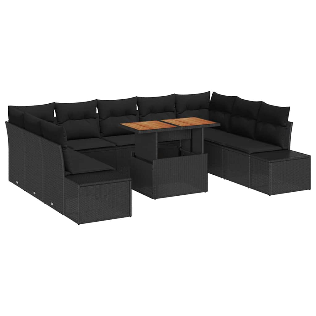 Set Divano da Giardino 10 pz Nero e Marrone | homemem39