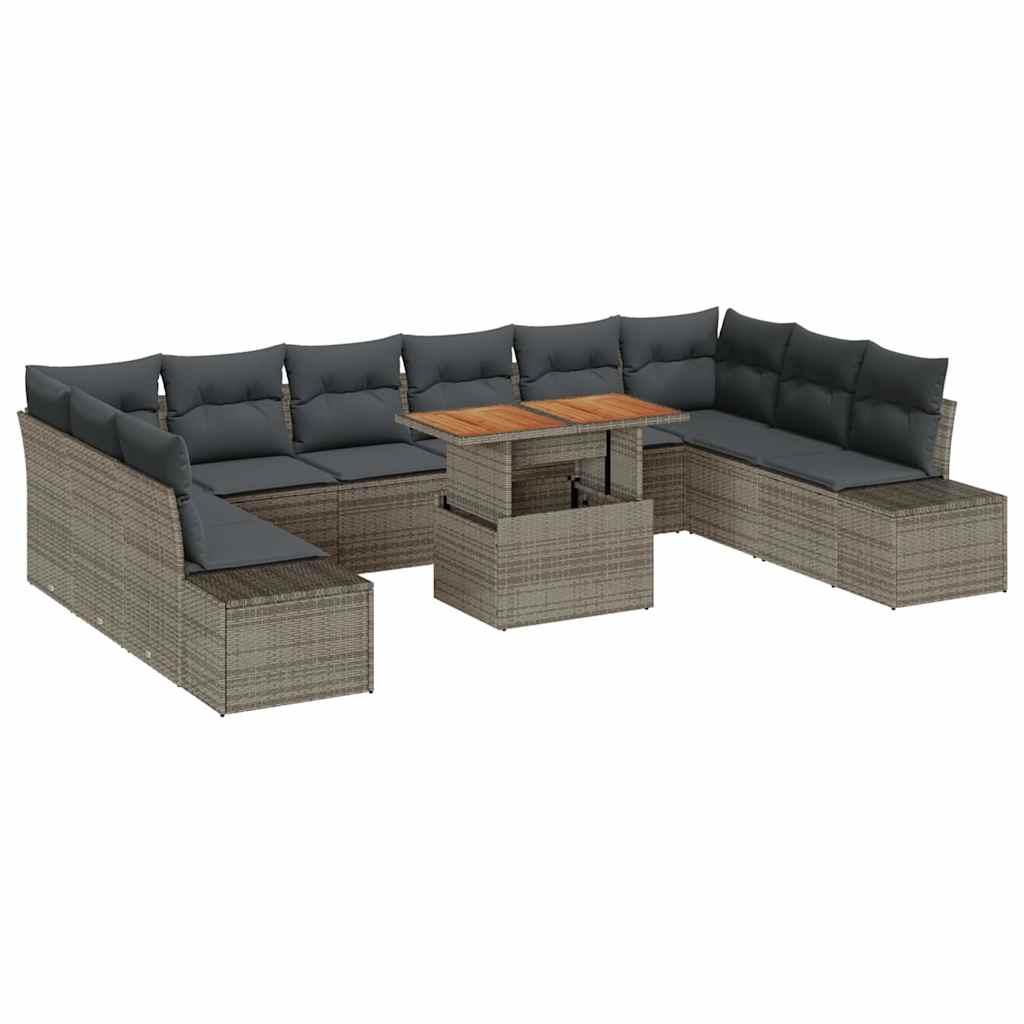 Set Divano da Giardino con cuscino 11 pcs Grigio e Marrone