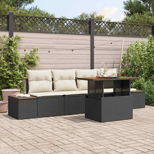 Set da Pranzo per Giardino con cuscino 5 pcs Nero e Beige