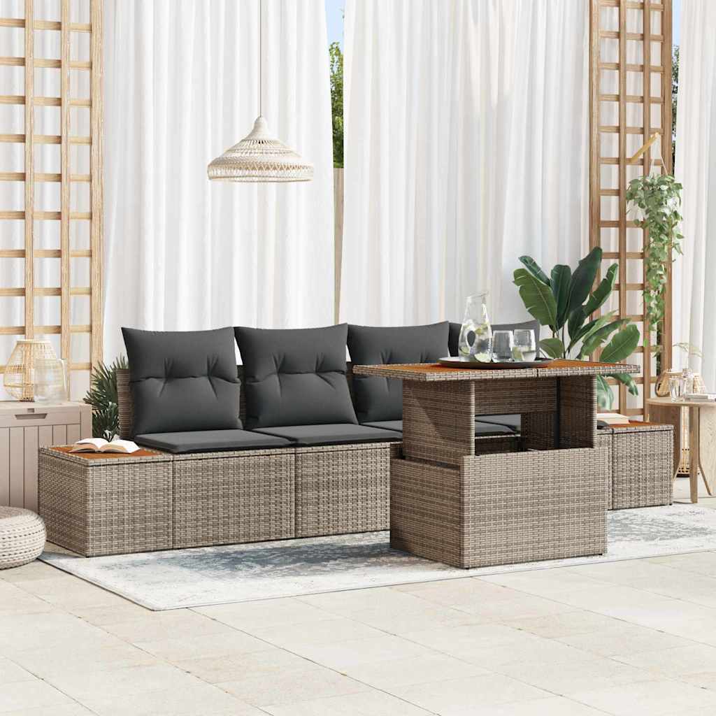 Set Divano da Giardino 5 pz Grigio e Marrone