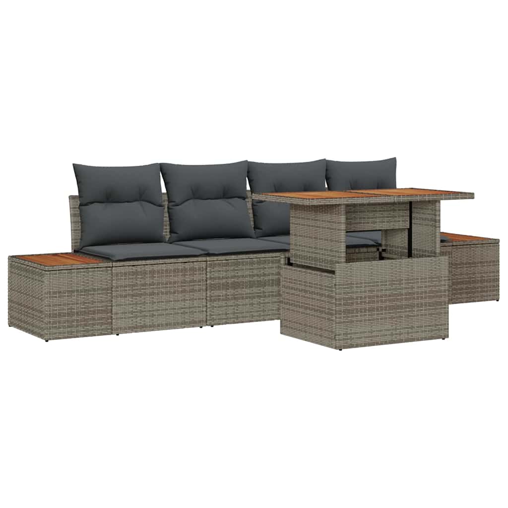 Set Divano da Giardino 5 pz Grigio e Marrone