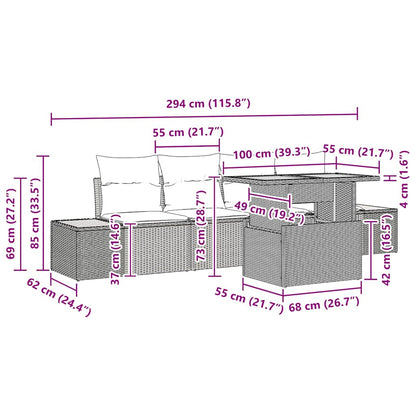 Set Divano da Giardino 5 pz Grigio e Marrone
