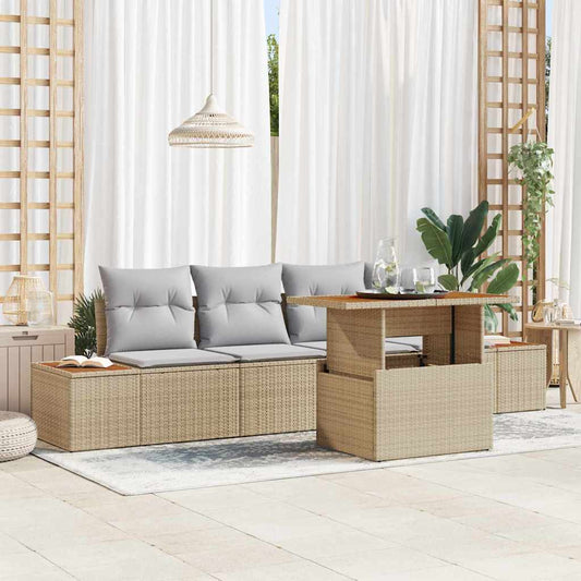 Set da Pranzo per Giardino con cuscino 5 pcs Beige e grigio