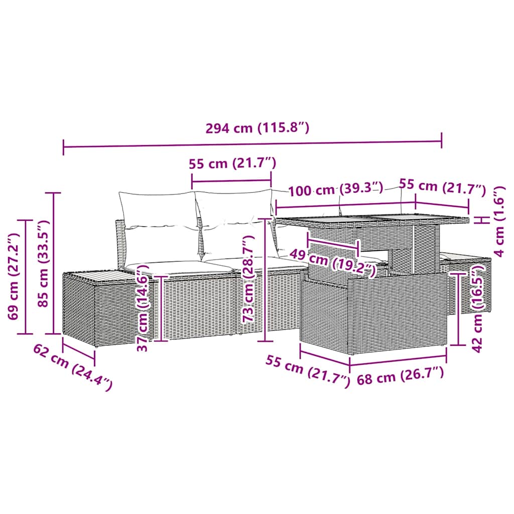 Set Divano da Giardino 5 pz Beige polyrattan | homemem39