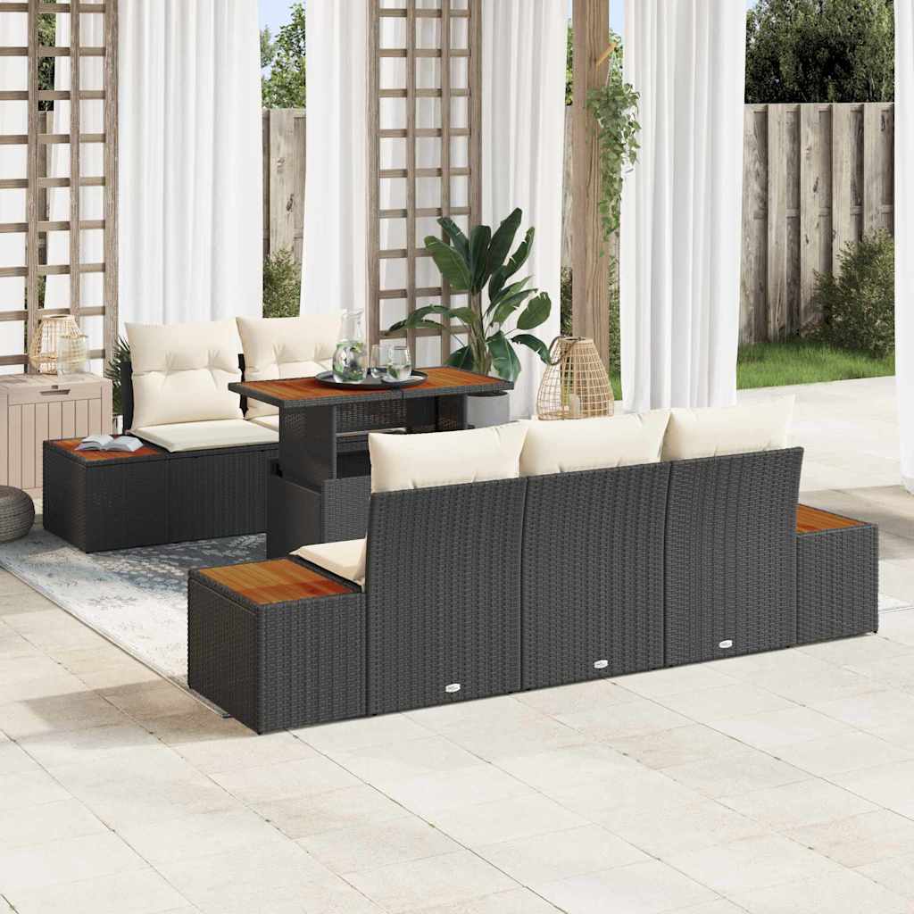 Set Divano da Giardino 6 pz Nero e Beige