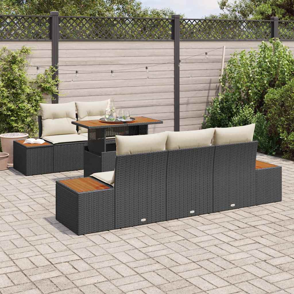 Set Divano da Giardino 6 pz Nero e Beige