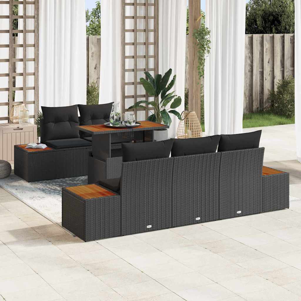 Set Divano da Giardino 6 pz Nero e Marrone