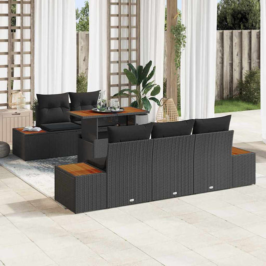 Set Divano da Giardino 6 pz Nero e Marrone
