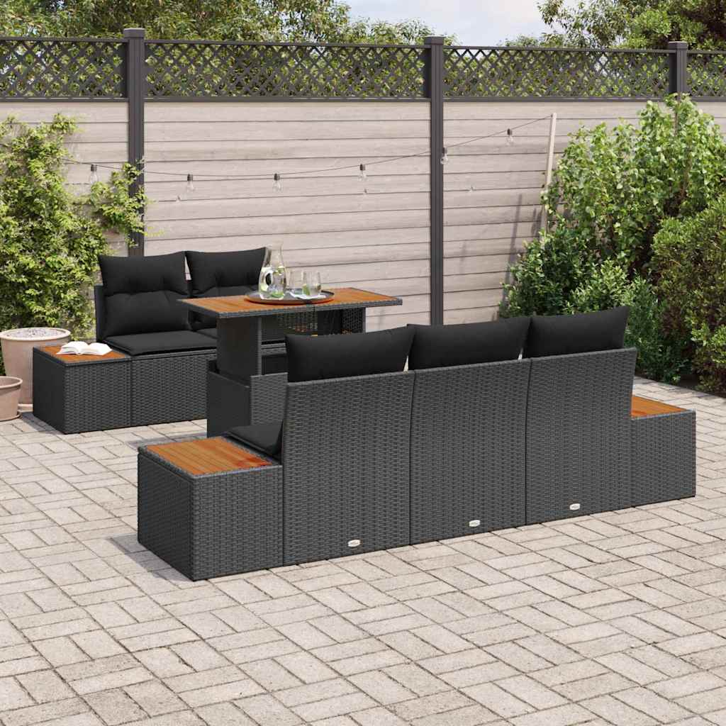 Set Divano da Giardino 6 pz Nero e Marrone