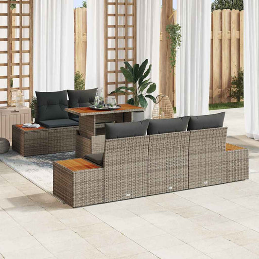 Set da Pranzo per Giardino con cuscino 6 pcs Grigio e Marrone