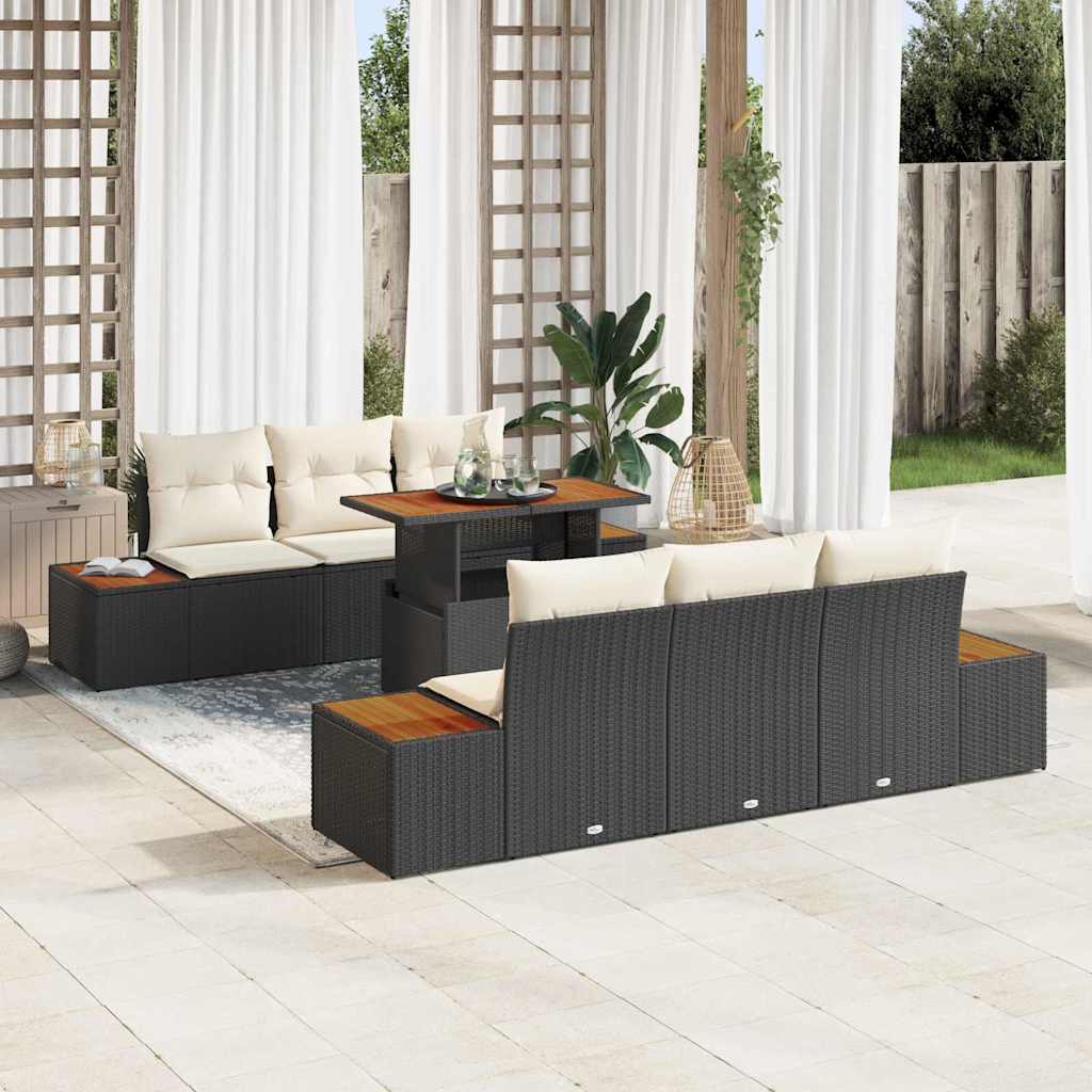 Set Divano da Giardino 7 pz Nero e Beige
