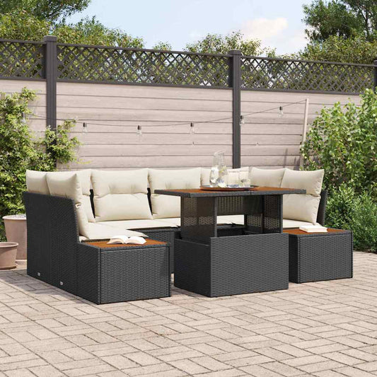 Set da Pranzo per Giardino con cuscino 9 pcs Nero e Beige