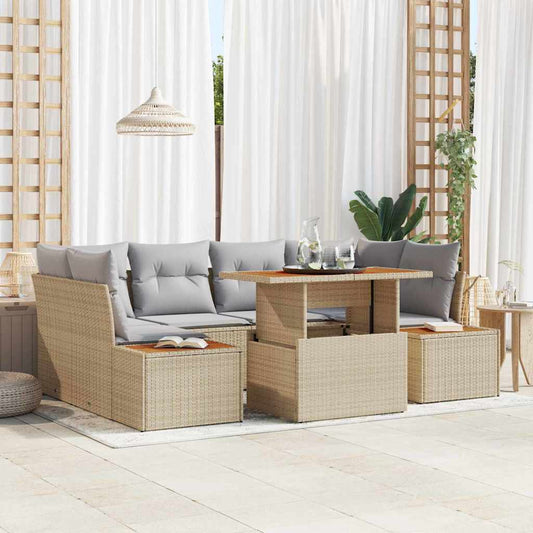 Set da Pranzo per Giardino con cuscino 9 pcs Beige e grigio