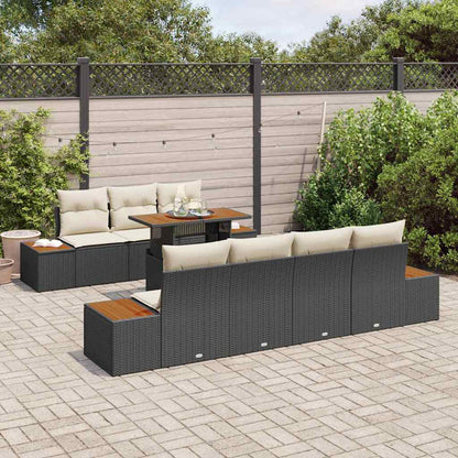Set Divano da Giardino con cuscino 8 pcs Nero Poly Rattan | homemem39