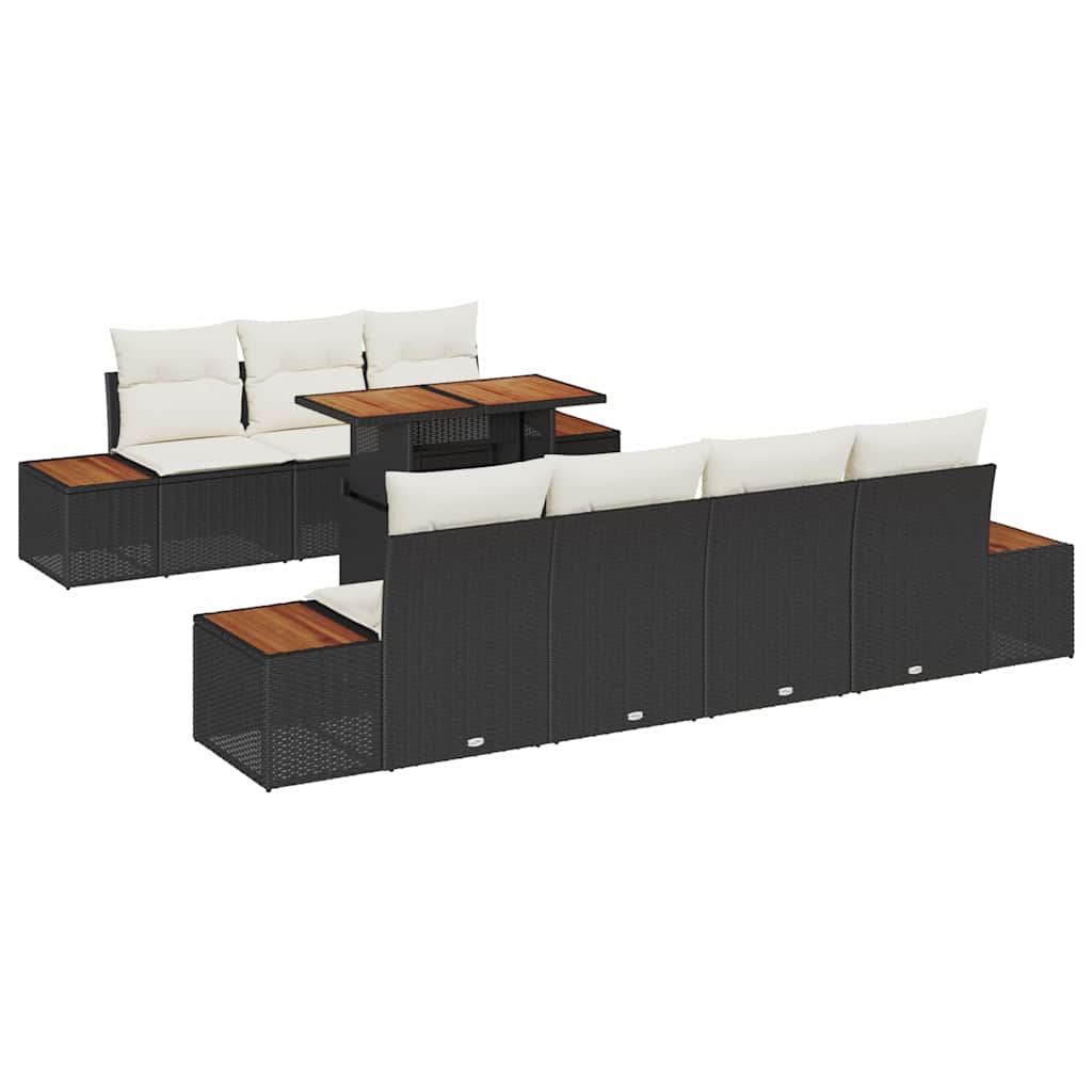 Set Divano da Giardino con cuscino 8 pcs Nero Poly Rattan | homemem39