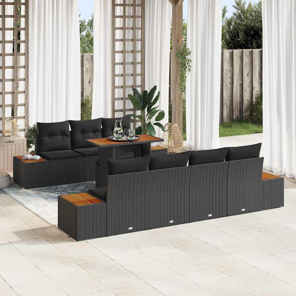 Set Divano da Giardino 8 pz Nero Poly Rattan | homemem39