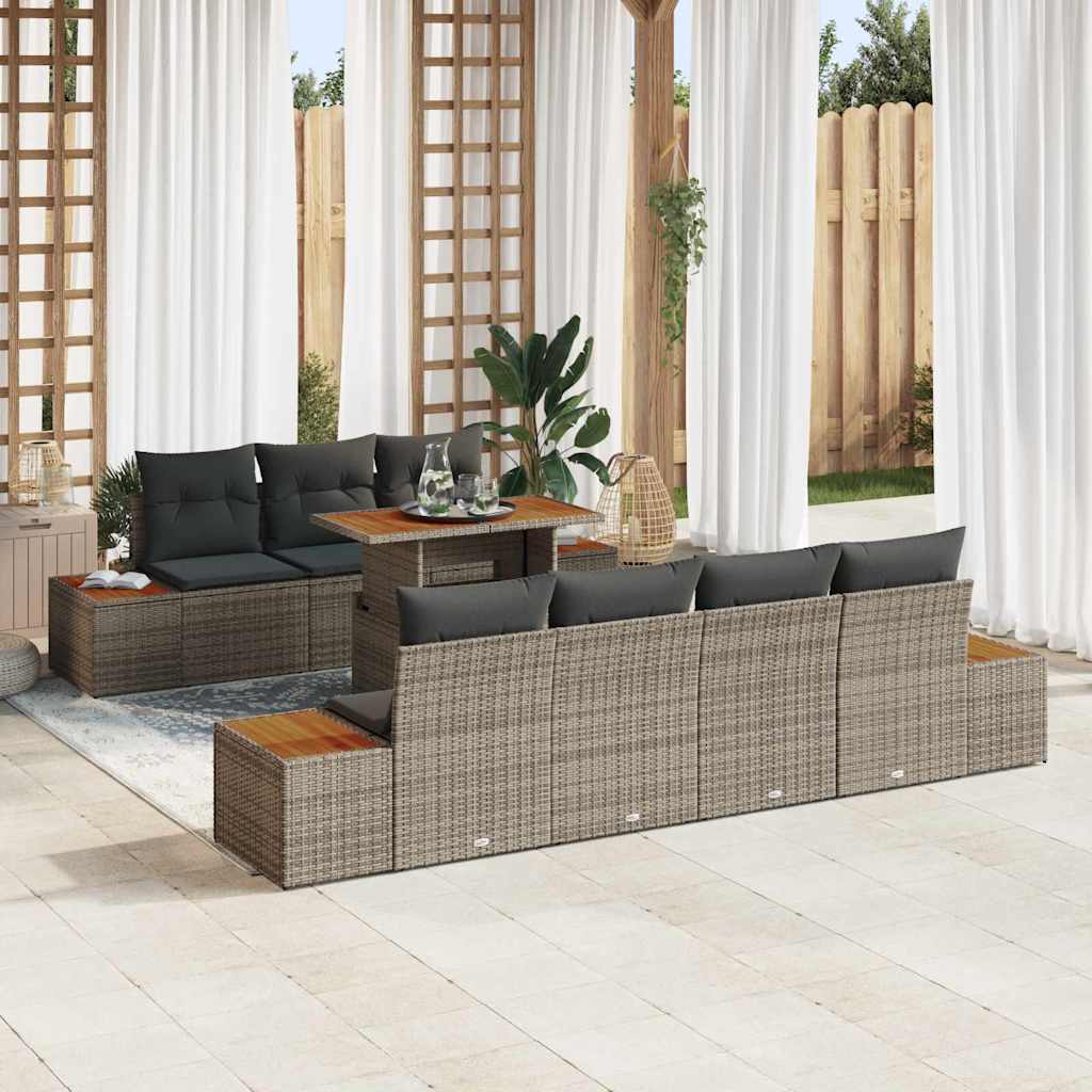 Set Divano da Giardino con cuscino 8 pcs Grigio Poly Rattan | homemem39
