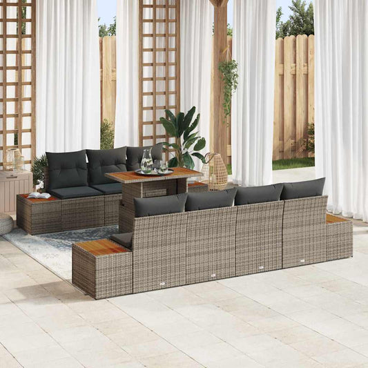 Set Divano da Giardino con cuscino 8 pcs Grigio Poly Rattan | homemem39