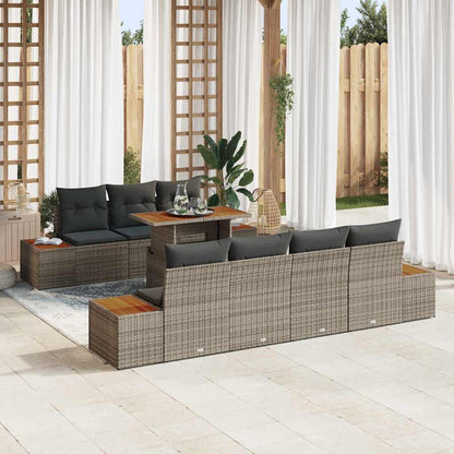 Set Divano da Giardino con cuscino 8 pcs Grigio Poly Rattan