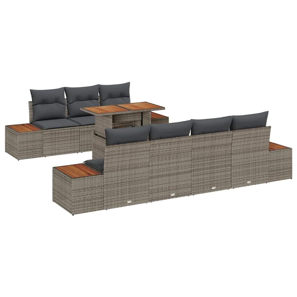 Set Divano da Giardino con cuscino 8 pcs Grigio Poly Rattan | homemem39